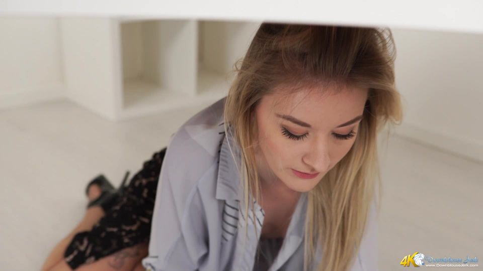 DownBlouse Jerk - Nip-Slip Under The Desk - (Femdom porn)