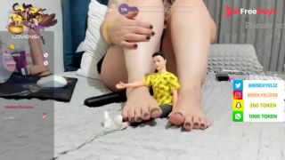 Do you like mistress games I play with my little toy. Feel it under my feet.-8