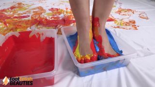 Thena - Topless Belle Plays Around with Paint Using Her Perfect Feet and Hands - Foot Fetish-5