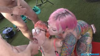 Glasses Piggy Mouth, Rosa Rosebud - Truly amazing bukkake with inked babes Piggy and Rosa-8