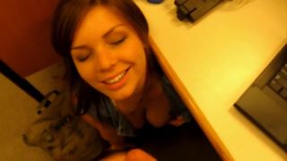 Hot girl blowjob under desk at work and facial - Blowjobs-8