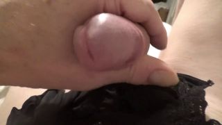 oldguybendingdick - Former GF left her black panties/ use them to jerk off and cum on them-2