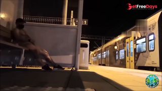 On the platform, risky, completely naked, I wait for the train and jerk off.-4