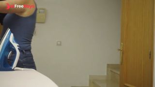 Im ironing clothes in a blue T-shirt-4
