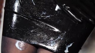 sweetshinygirl - Dirty Girl in Shiny Spandex and Latex Skirt gives Handjob till Cum-9