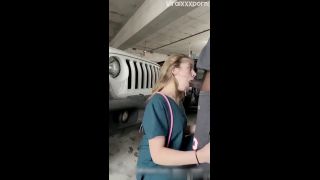 Blowjob Izzy_Swallows Izzy Teases as a Naughty Nurse Gulping Stranger Cock in Parking Lot Video-5