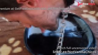 Mistress makes slave cum by making him rub his penis on a plate and then makes him lick all the cum-8