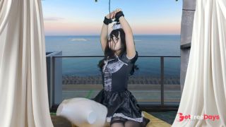 HENTAI Aibu. Veranda. Maid. Masturbation with an electric massage machine.-2