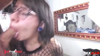 She With Glasses And Piercings On Her Face Sucks Her Friends Cock-0