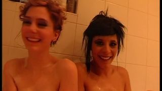 Crazy French teens shooting funny naked pics in the bathroom teen Mia Moore-5