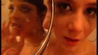 Crazy French teens shooting funny naked pics in the bathroom teen Mia Moore-9