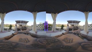 In The PURITYVR Beautiful brunette Nemesi rides a hard dick in the backyard in VR-1
