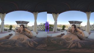 In The PURITYVR Beautiful brunette Nemesi rides a hard dick in the backyard in VR-5