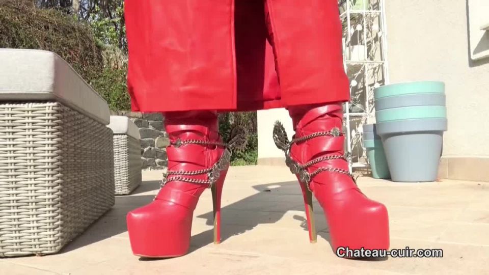 online video 17 Chateau-Cuir - Red leather coat JOI, femdom feet fetish on masturbation porn 