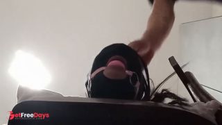 Tied up, blindfolded and ballgagged milf gets fucked in her mouth, pussy and ass-0