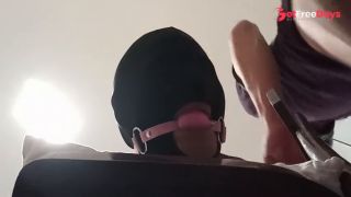 Tied up, blindfolded and ballgagged milf gets fucked in her mouth, pussy and ass-3