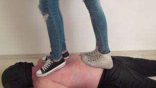 FACESTANDING – Foot Fetish Beauties – Candy and Sandy trampling in gym shoes - (Feet porn)-7