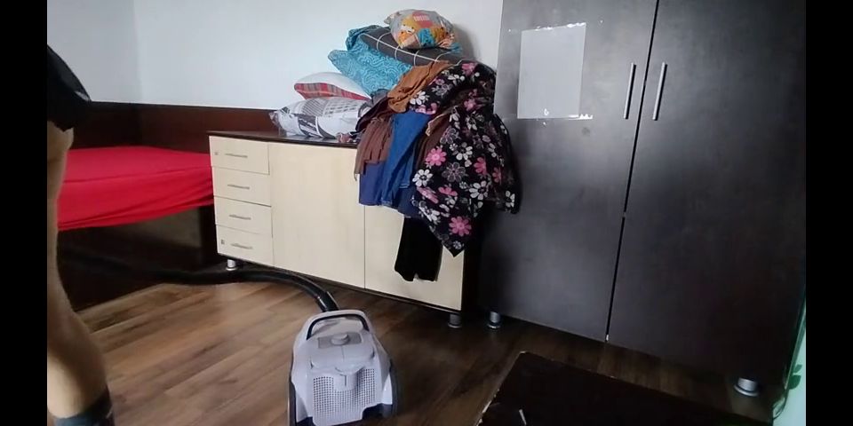 Caught Masturbating Sexy wife, hairy pussy, big ass, vacuum cleaner in empty house.
