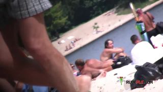 Castrated sissy at the nude plage  2-3