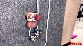 Mistress Tightly Tied the Slaves Cock and Balls by Hanging a Load on them Easy.-5