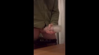 Mr NSX - Jerking my big fat uncut cock on my desk - using a sex toy and lube. Hung and horny big white cock-8