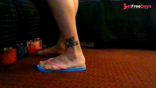 Flip Flop Fetish Blue Candy Covered Flipflops Slim Pink Strap Standing Shoeplaying-0