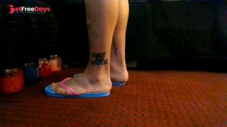 Flip Flop Fetish Blue Candy Covered Flipflops Slim Pink Strap Standing Shoeplaying-3