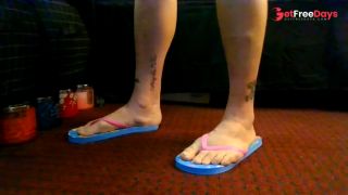Flip Flop Fetish Blue Candy Covered Flipflops Slim Pink Strap Standing Shoeplaying-7