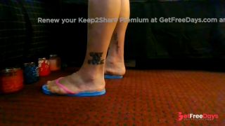 Flip Flop Fetish Blue Candy Covered Flipflops Slim Pink Strap Standing Shoeplaying-8