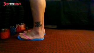 Flip Flop Fetish Blue Candy Covered Flipflops Slim Pink Strap Standing Shoeplaying-9