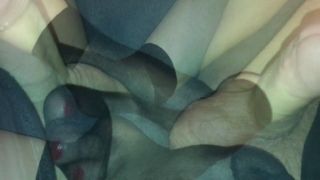 Amateur Footjob 61 Black Nylon Socks Footjob with Cum in Sock.-2