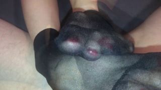 Amateur Footjob 61 Black Nylon Socks Footjob with Cum in Sock.-7