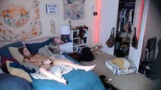 Cute horny girl masturbating with hitachi on the bed. hidden cam-3