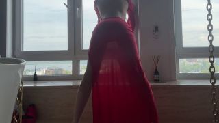 HollyHarlot - yoga in tight transparent red dress-0