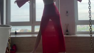 HollyHarlot - yoga in tight transparent red dress-1