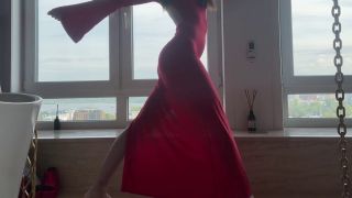HollyHarlot - yoga in tight transparent red dress-5