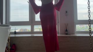 HollyHarlot - yoga in tight transparent red dress-6