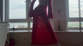 HollyHarlot - yoga in tight transparent red dress-7