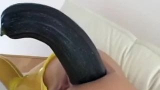 Widest net cunt rubber slut Angelina fucks giant zucchini-7