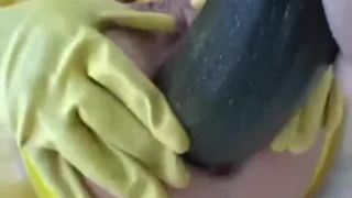 Widest net cunt rubber slut Angelina fucks giant zucchini-8