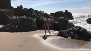 Girl RaeRiley in Public Beach Blowjob, hair fetish on smoking -0