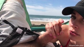 Girl RaeRiley in Public Beach Blowjob, hair fetish on smoking -7