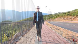 Sexy LadyBoss Plays Solo in Leather Pants Inside Car-1