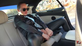 Sexy LadyBoss Plays Solo in Leather Pants Inside Car-5
