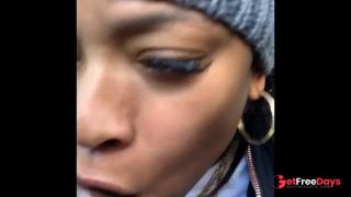 Ebony snowboarder gags on cock in car-9