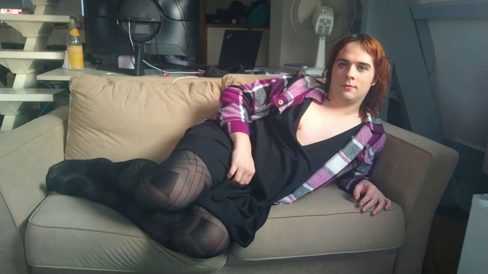 Horny Femboy Fucking Himself On The Sofa.