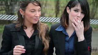 Julie Skyhigh & Alicia - Rainy Day Bus Stop - Smoking-6