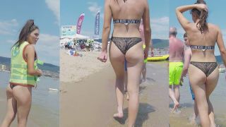 Sexy girl in wet lace panties on beach Voyeur-2