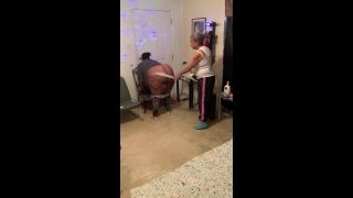 Big booty girl gets a belt spanking bending over in chair-3