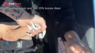 Hot loving girlfriend gives boyfriend road head and jerks him until he cums. She licks it up after-7